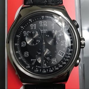 Brand new Swatch Mens watch. Black with chrome case . Size 47MM , Irony Swatch.